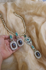 Elegant Pearl Stones Long Pendant Necklace