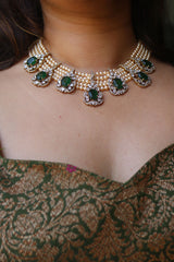 Emeralds Yellow Pearls Necklace