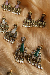Dull Gold Peacock Trapeze Earrings