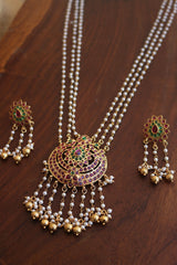 Tilak Peacock Pearl Line Pendant Set