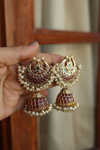 Ruby Moon Cluster Pearl Jhumkas