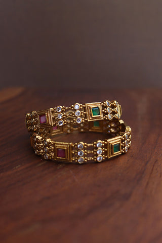 Ruby Green Square Dot Bangles