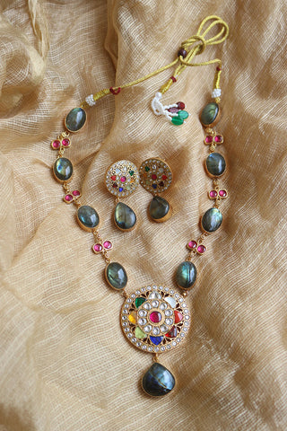Marble Navratna Style Pendant Set