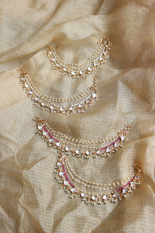 Kundan Tri Beads Ear Chain
