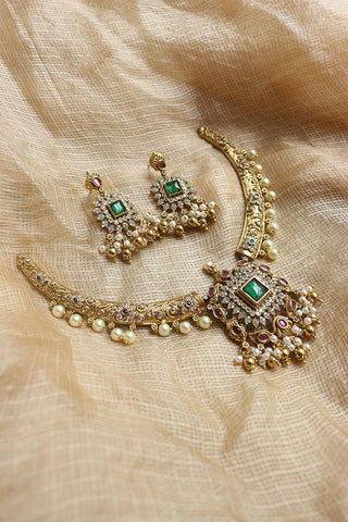 Green Square Flower Hasli Set