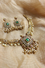 Green Square Flower Hasli Set