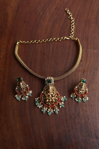 Coral Lakshmi Close Neck Set