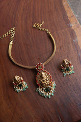 Coral Flower Lakshmi Close Neck Set
