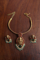 Coral Flower Lakshmi Close Neck Set