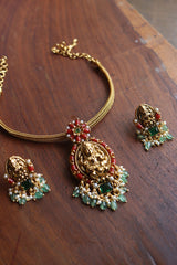 Coral Flower Lakshmi Close Neck Set