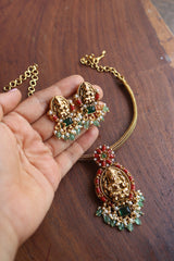 Coral Flower Lakshmi Close Neck Set