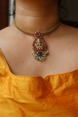 Coral Flower Lakshmi Close Neck Set