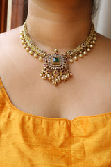 Green Square Flower Hasli Set