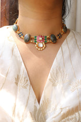 Marble Kundan Contemporary Close Neck Set