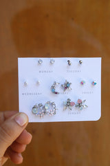 Silver Star Stone Earrings Set