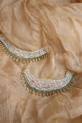 White beads Green Leaf Ear chain