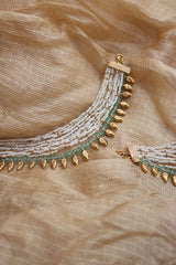 White beads Green Leaf Ear chain
