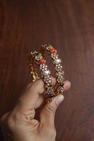 Multi Oval Flower Stone Bangles