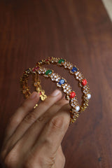 Multi Oval Flower Stone Bangles