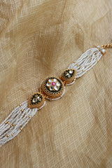Jadau Green Tilak Flower Bracelet