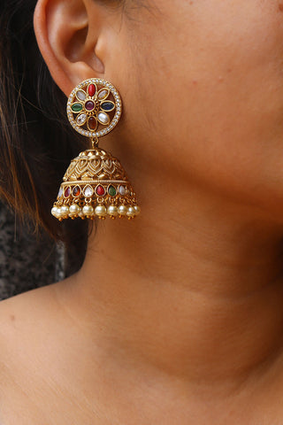 Antique Multicolor Wheel Jhumkas