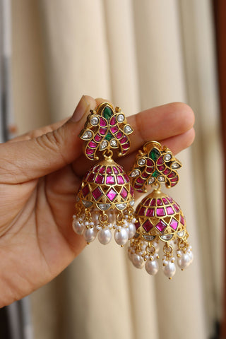 Peacock Jadau Jhumkas
