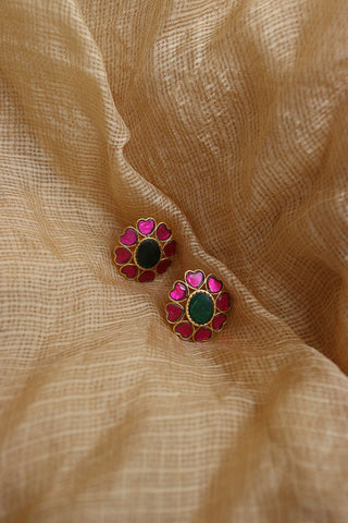 Jadau heart Flower Studs
