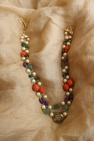 Kundan Pumpkin Two Line Maala
