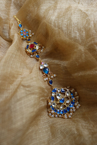 Jadau Blue Chaand Choti (Hair Accessory)