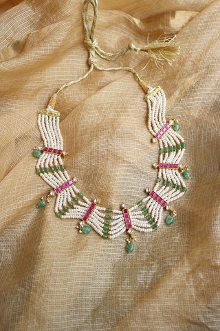 Jadau Pearl Wave Necklace