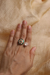 Green Flower Kundan Ring