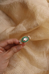 Green Leaf Dual Finger Kundan Ring