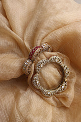 Exquisite Polki Ruby Flower Kada