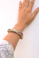 Exquisite Polki Ruby Flower Kada