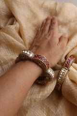 Exquisite Polki Ruby Flower Kada