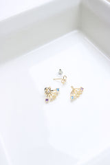 Multi Stones Bow Up-Down Earrings
