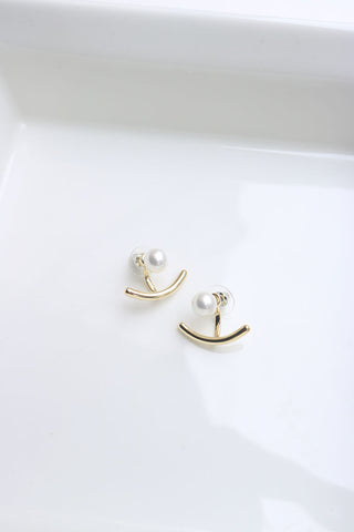 Gold Pearl Up-Down Earrings