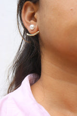Gold Pearl Up-Down Earrings