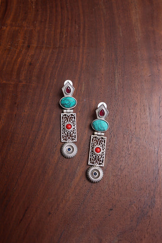 Turquoise Sleek Jaali Earrings