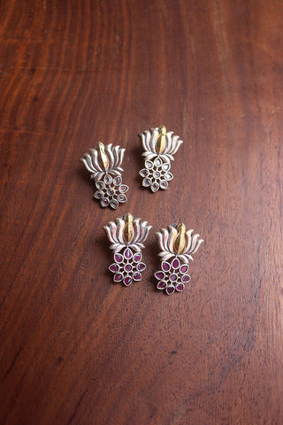 Two Tone Lotus Stone Earrings