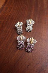 Two Tone Lotus Stone Earrings