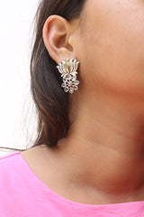 Two Tone Lotus Stone Earrings