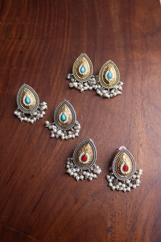Two Tone Drop Pearl Earrings
