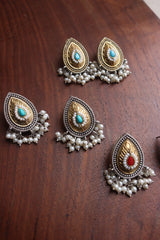 Two Tone Drop Pearl Earrings