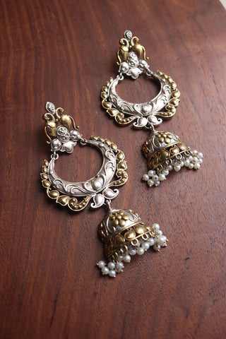 Two Tone Big Statement Chaand Earrings
