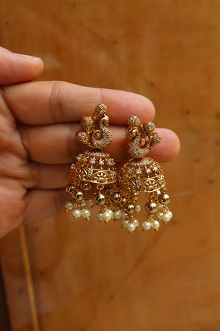Small AD Peacock Jhumkas