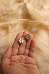 Small White Kundan Flower Studs