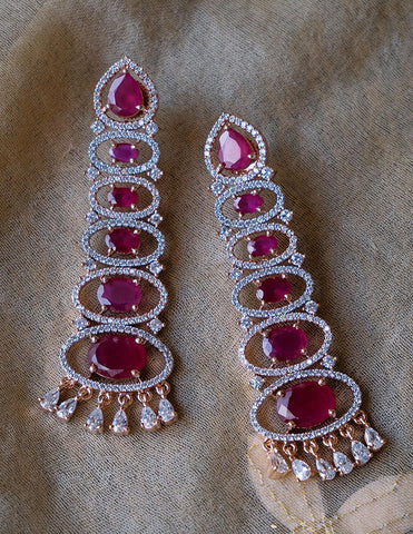 Ruby Oval AD Long Earrings