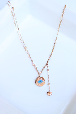 Evil Eye Heart Rose gold Short Chain