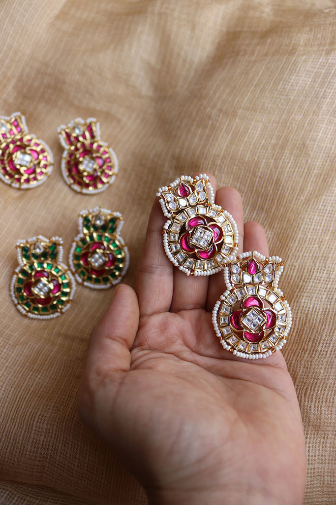 Emerald ruby and kundan drop earrings by Femizen | The Secret Label